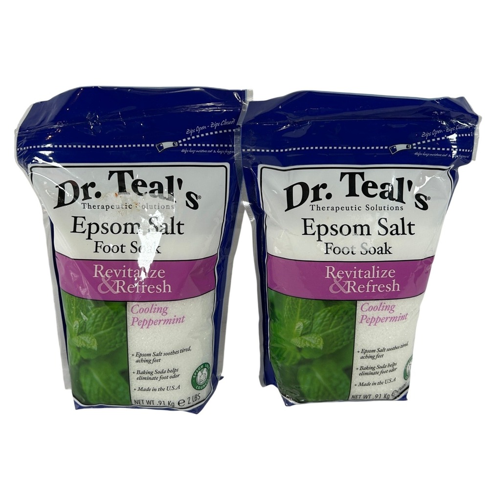 Dr. Teal's Epsom Salt Foot Soak Cooling Peppermint 2lb Bag Set of 2 Revitalize